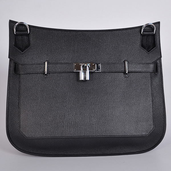 1089BS Hermes Jypsiﾨﾨre Bag 34 centimetri togo in pelle nera con Silve